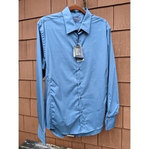 NWT Zara Man Blue long sleeve button down collared slim fit shirt xxl